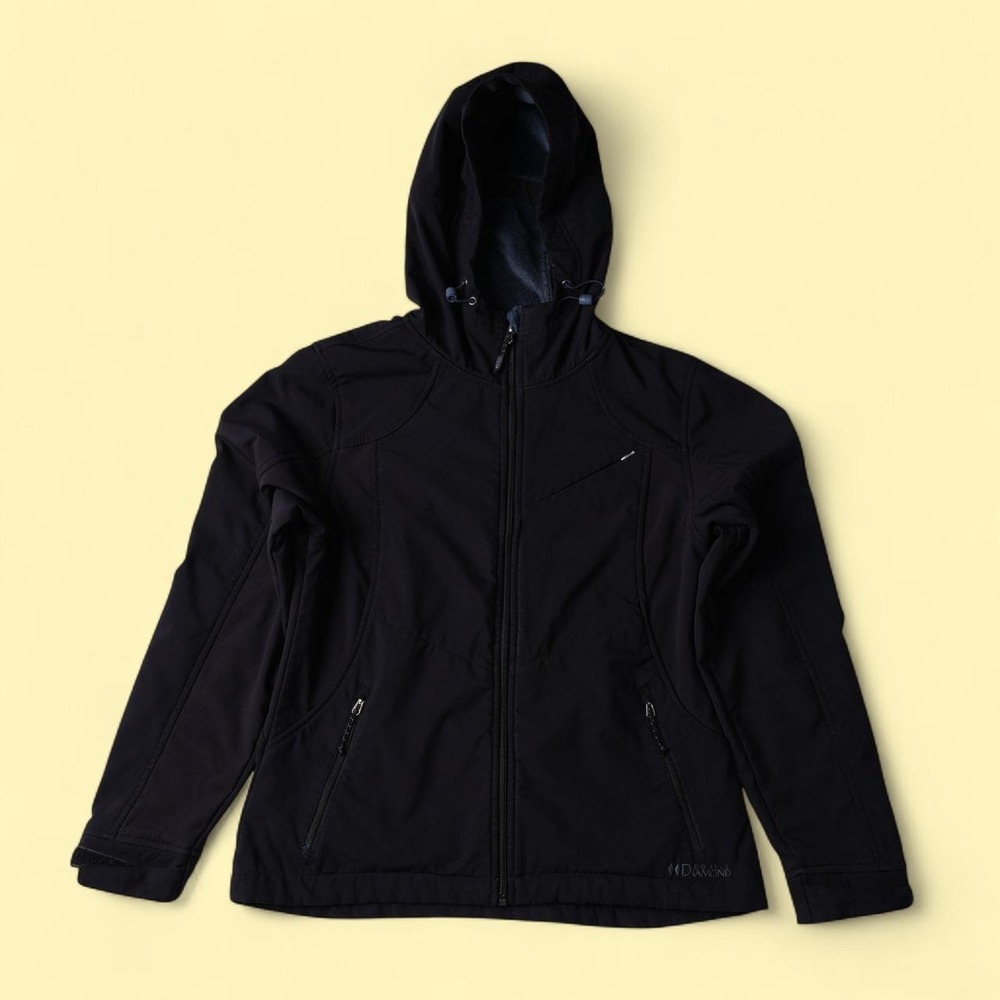 Double Diamond Softshell Jacket Women Small Black Excellent Fleece Lined Hooded